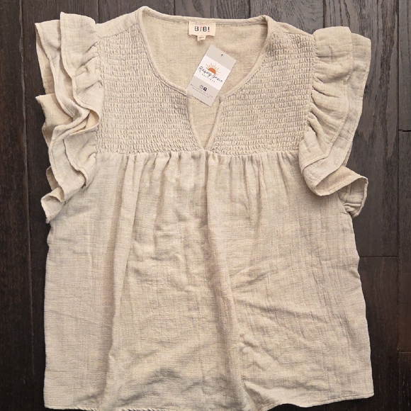 BiBi Cream Ruffle Sleeve Top - Picture 1 of 10